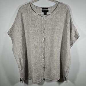 Tahari 100% Linen Button Down Oversize Top Womens‎ Size Large Lagenlook Style